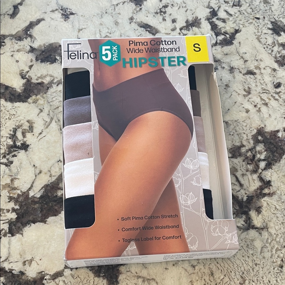 Felina Pima Cotton Hipster 5-Pack in Black, White, and Gray